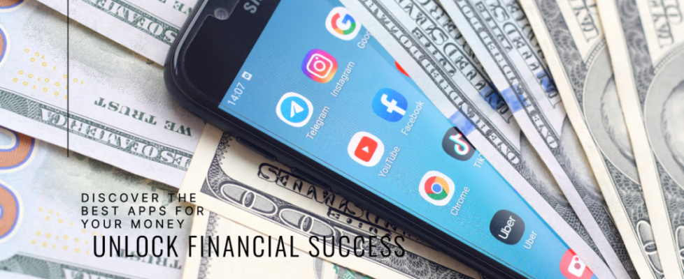 financial apps : A smartphone screen displaying popular apps like Instagram, Telegram, YouTube, Facebook, TikTok, Google Chrome, and Uber, resting on a bed of US dollar bills.