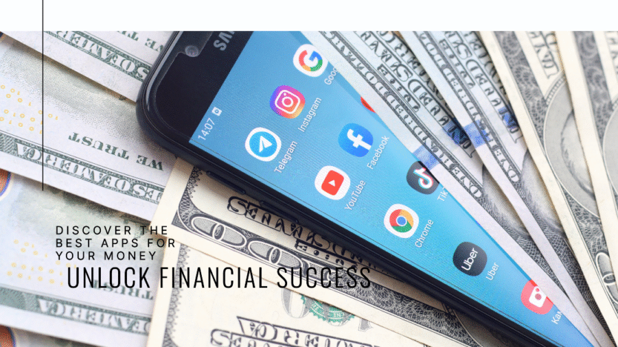 financial apps : A smartphone screen displaying popular apps like Instagram, Telegram, YouTube, Facebook, TikTok, Google Chrome, and Uber, resting on a bed of US dollar bills.