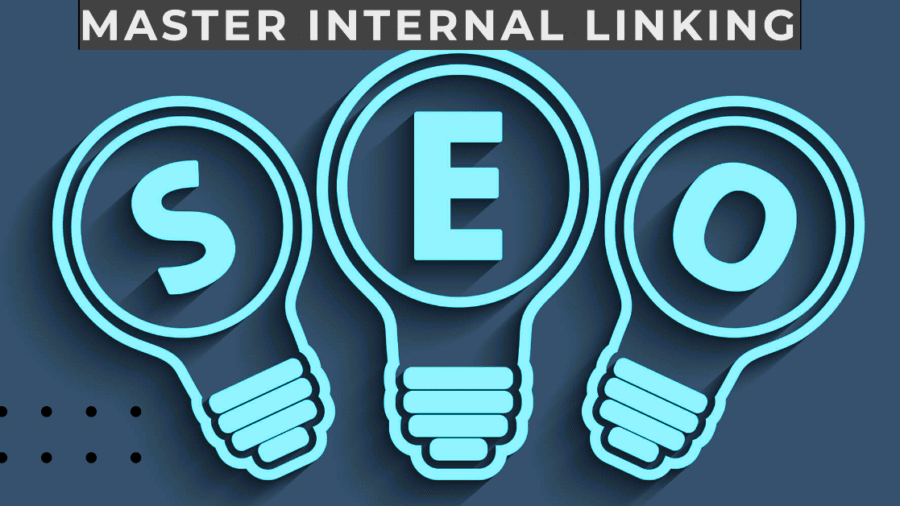 Stylized graphic with bold text 'MASTER INTERNAL LINKING' and split 'S' and 'E' letters symbolizing SEO, emphasizing the connection between internal linking strategies and search engine optimization.