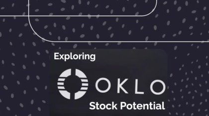 Oklo stock price chart with nuclear reactor and AI data center graphics