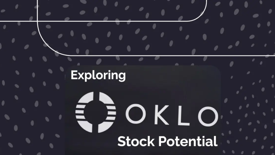 Oklo stock price chart with nuclear reactor and AI data center graphics